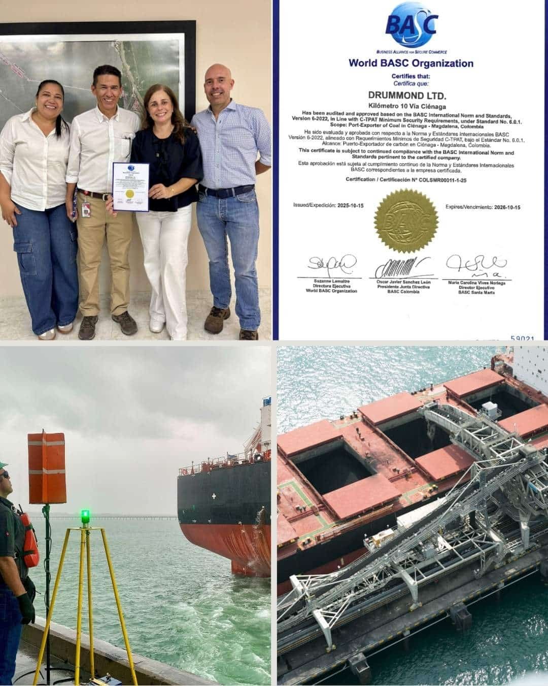 Drummond Ltd. reafirma su compromiso con la seguridad en sus operaciones portuarias con la recertificación BASC
