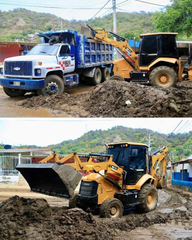 Carlos Pinedo dispone maquinaria amarilla para retirar sedimentos en barrios afectados por las lluvias