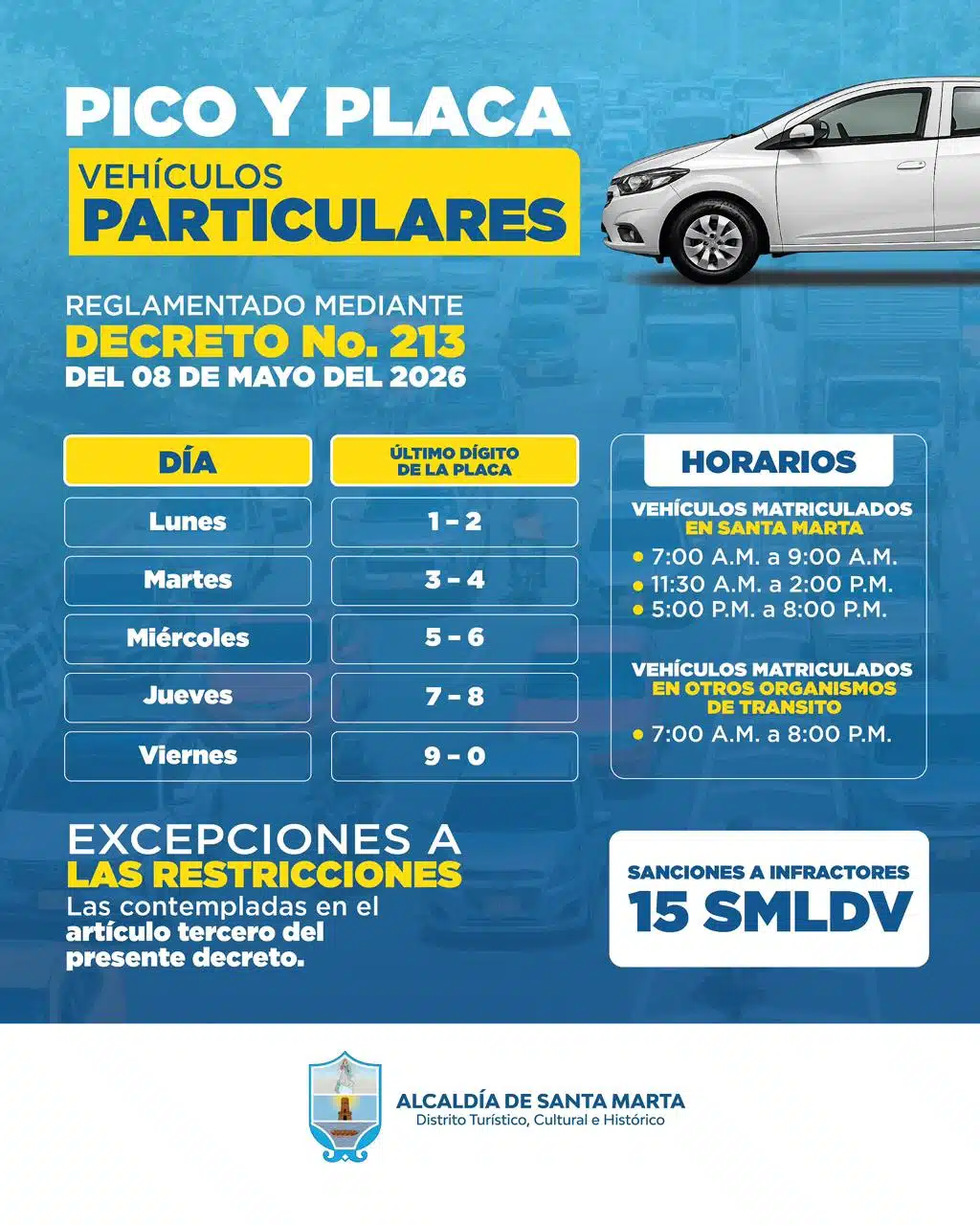 Con nueva medida de pico y placa, Alcaldía Santa Marta regula la circulación de vehículos particulares