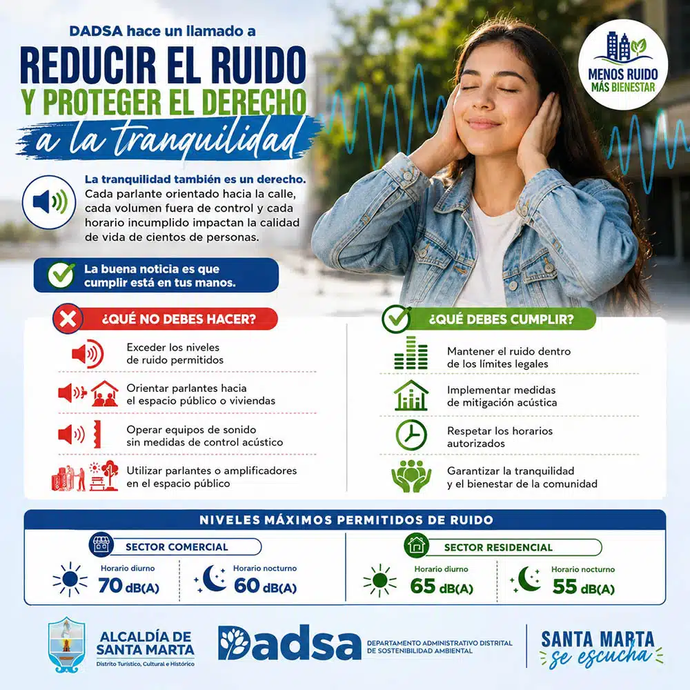 DADSA hace un llamado a reducir el ruido y proteger el derecho a la tranquilidad en Santa Marta